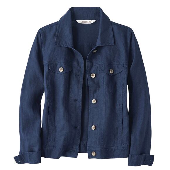 Coldwater Creek Journeys Lightweight Washable Linen Jacket Navy Blue XL - Picture 1 of 11